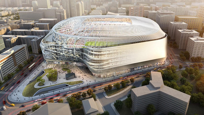 Virtual rendering of Real Madrid CF's renovated stadium.