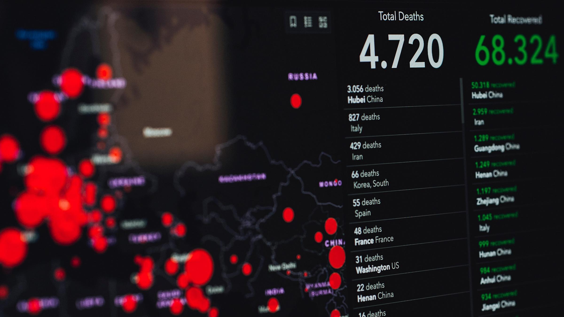 world map with statistics of COVID-19 deaths
