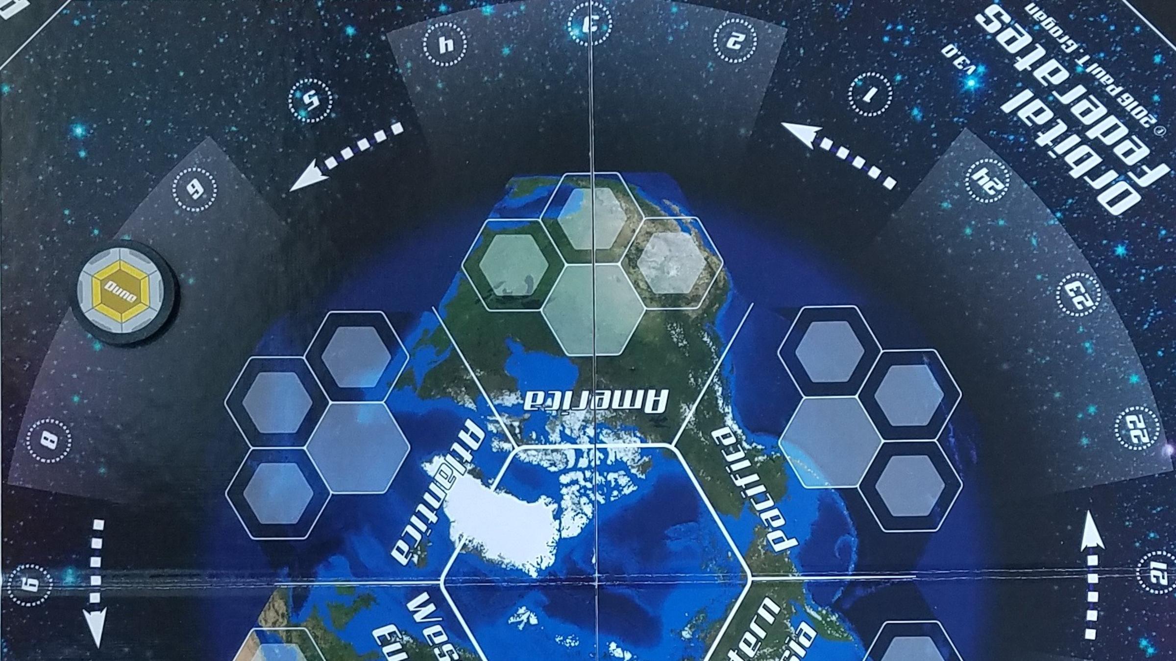 "Orbital Federates" is an interactive board game which models space system operations.
