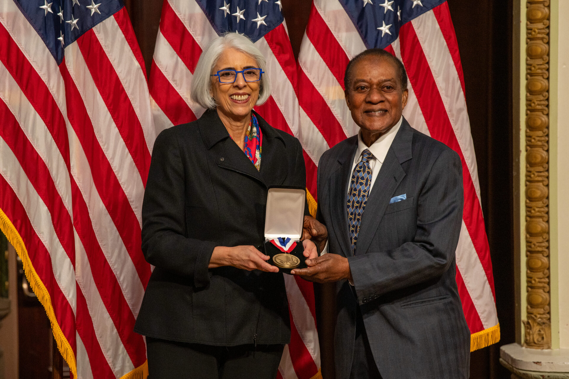 Stevens professor Victor Lawrence accepting medal in Washington, D.C.