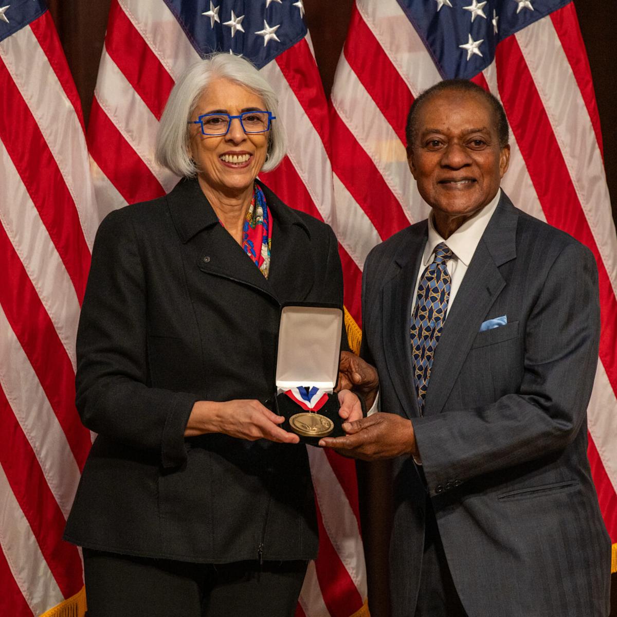 Stevens professor Victor Lawrence accepting medal in Washington, D.C.