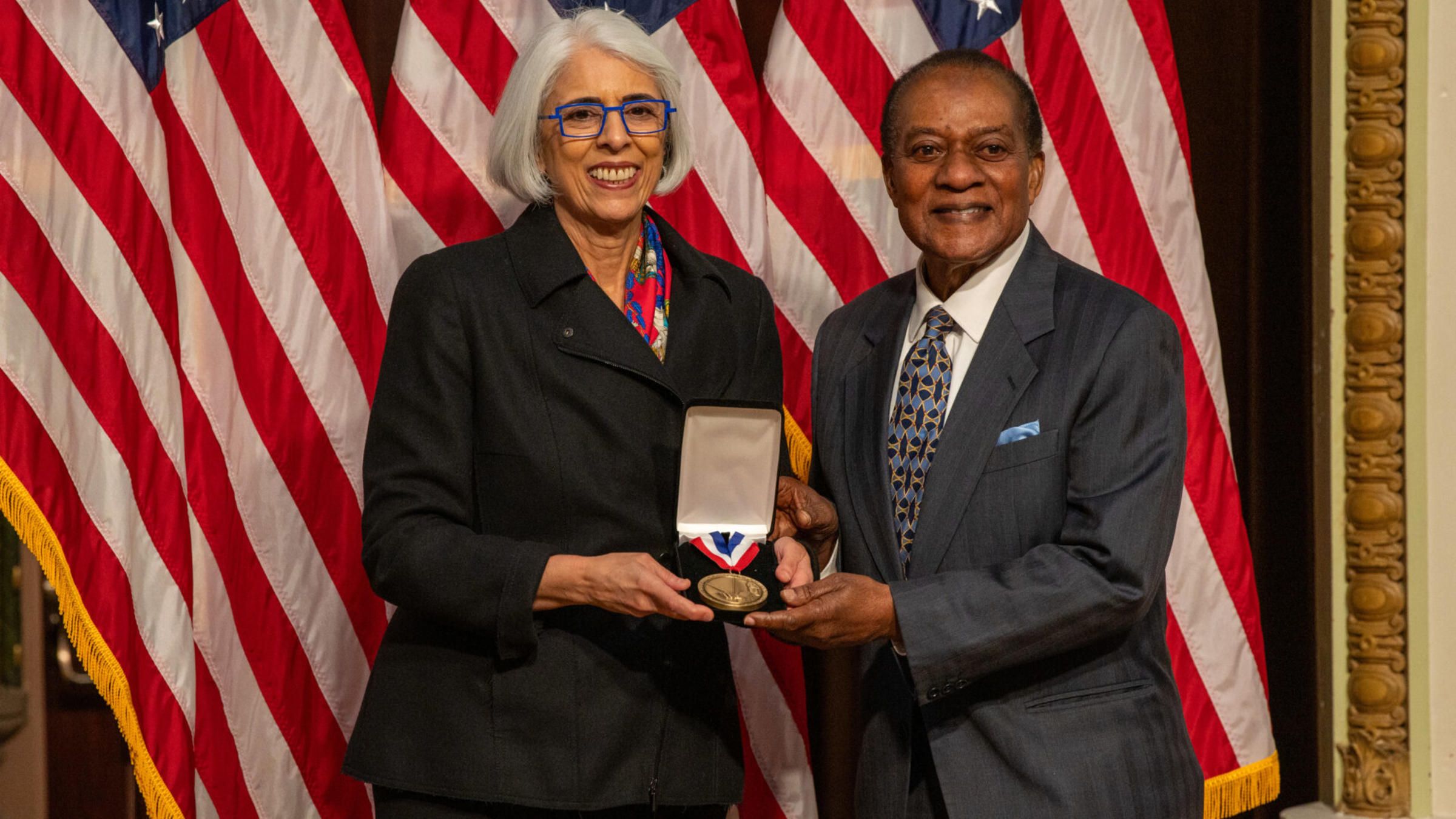 Stevens professor Victor Lawrence accepting medal in Washington, D.C.