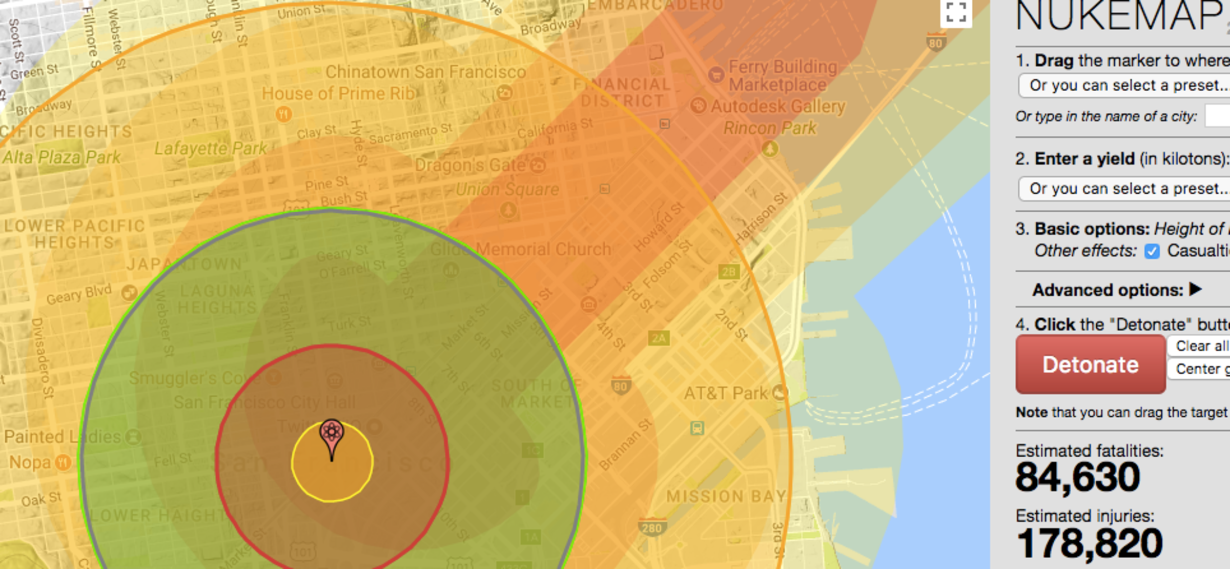 NUKEMAP nuclear simulation