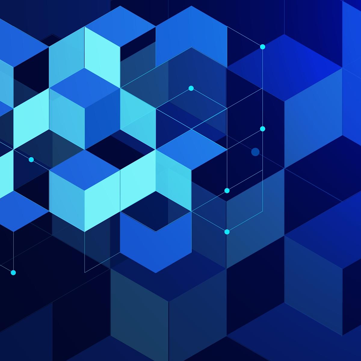 Varying shades of abstract blue boxes on top of one another.