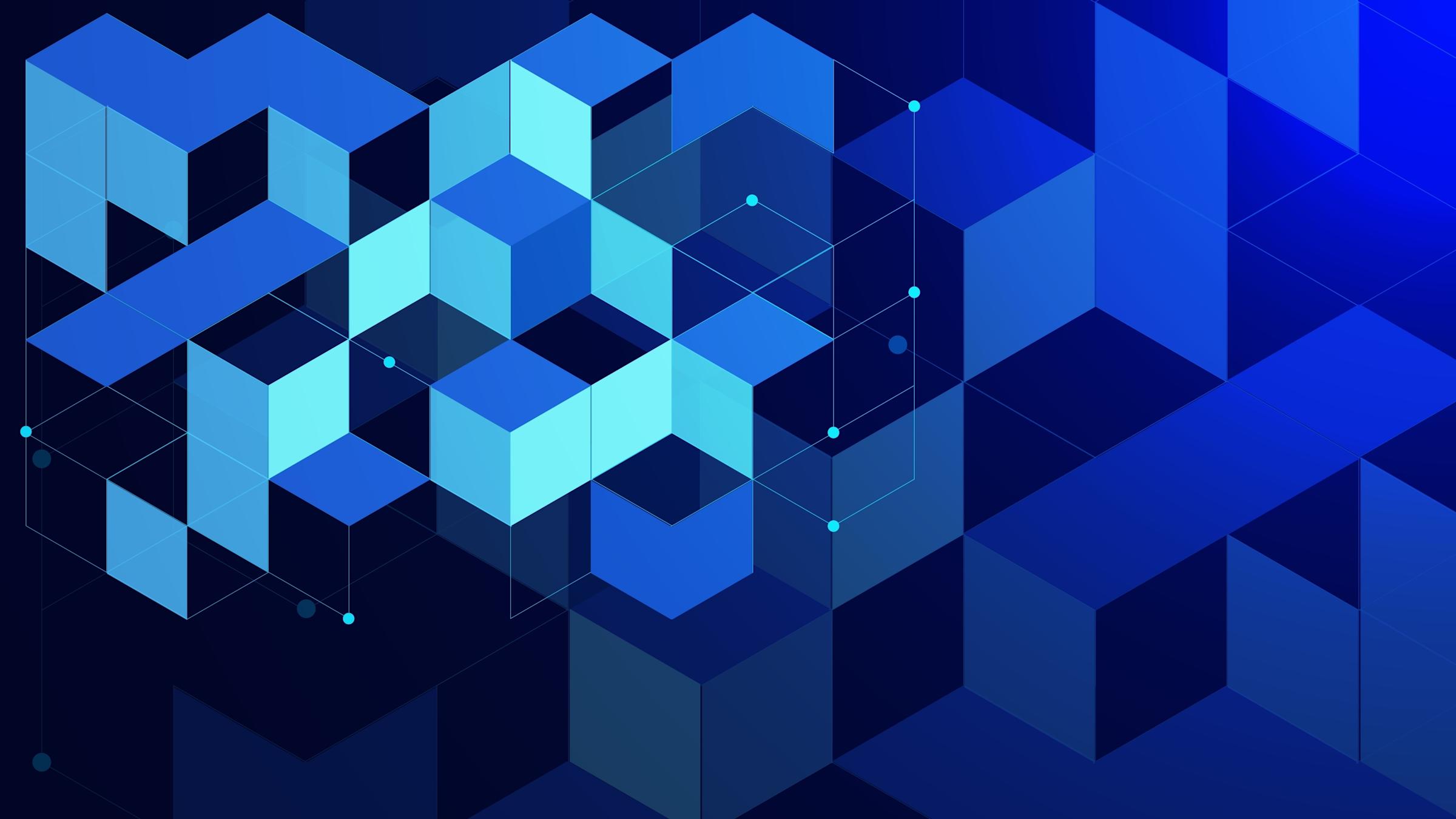 Varying shades of abstract blue boxes on top of one another.
