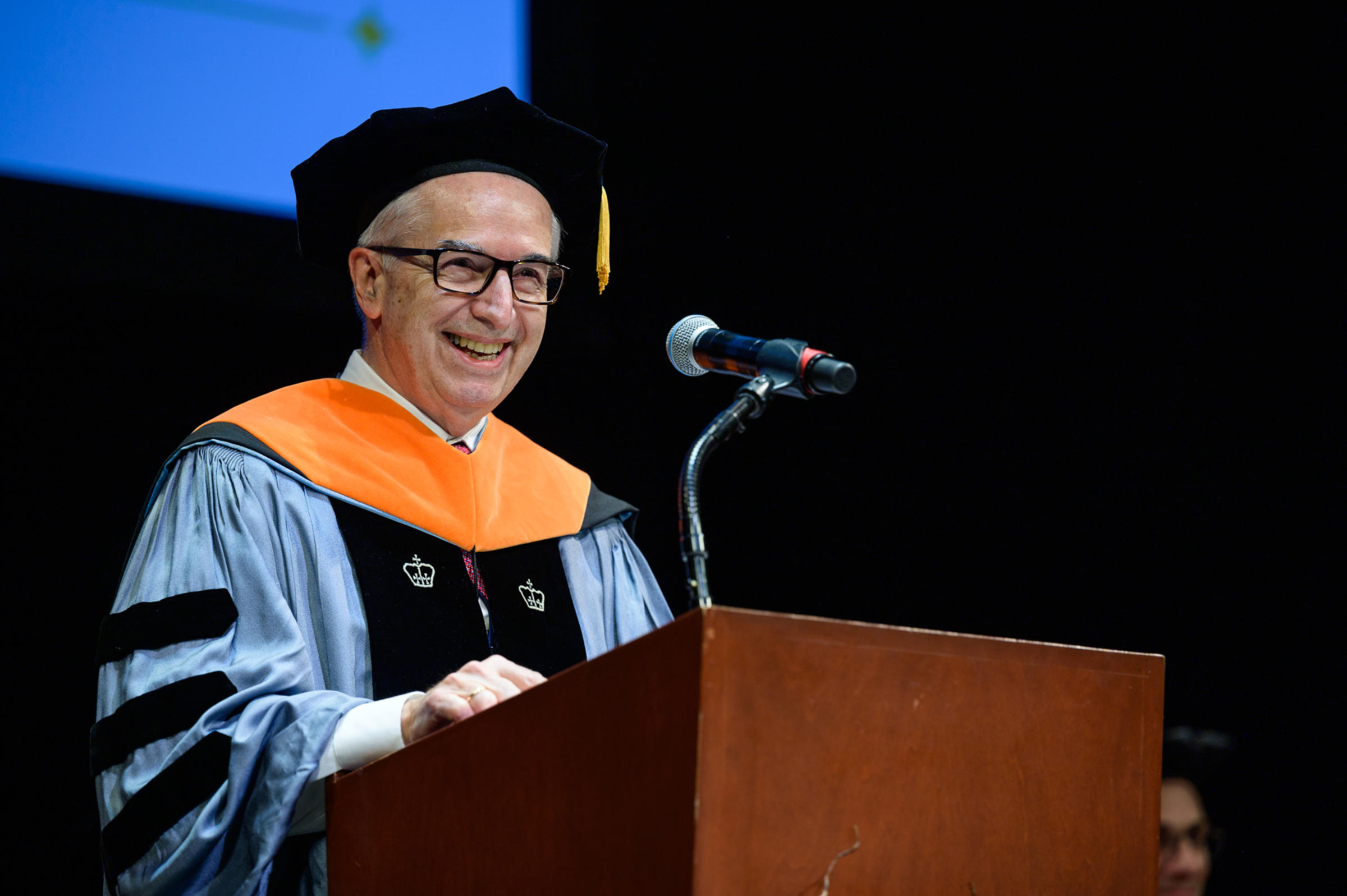 Gregory Prastacos, Dean, School of Business, addresses graduate students