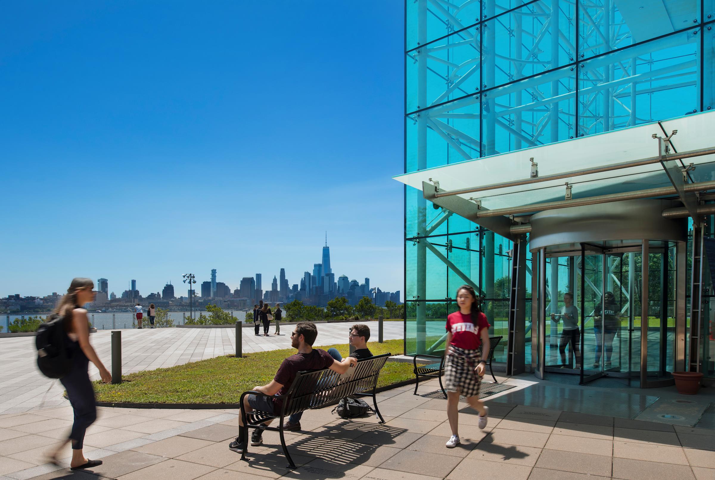 Stevens' Babbio Center facing lower Manhattan.