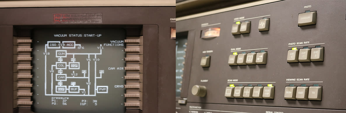 closeup of TEM microscope operation panel