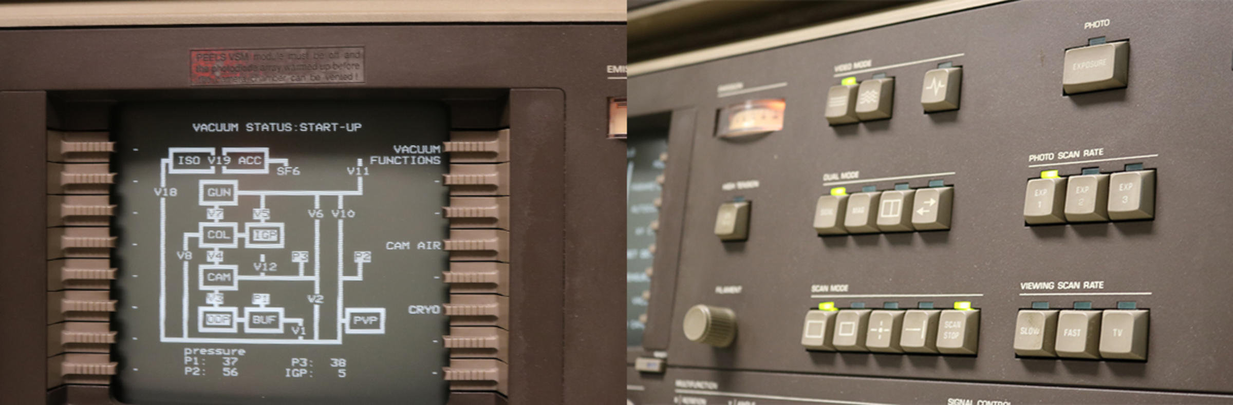 closeup of TEM microscope operation panel
