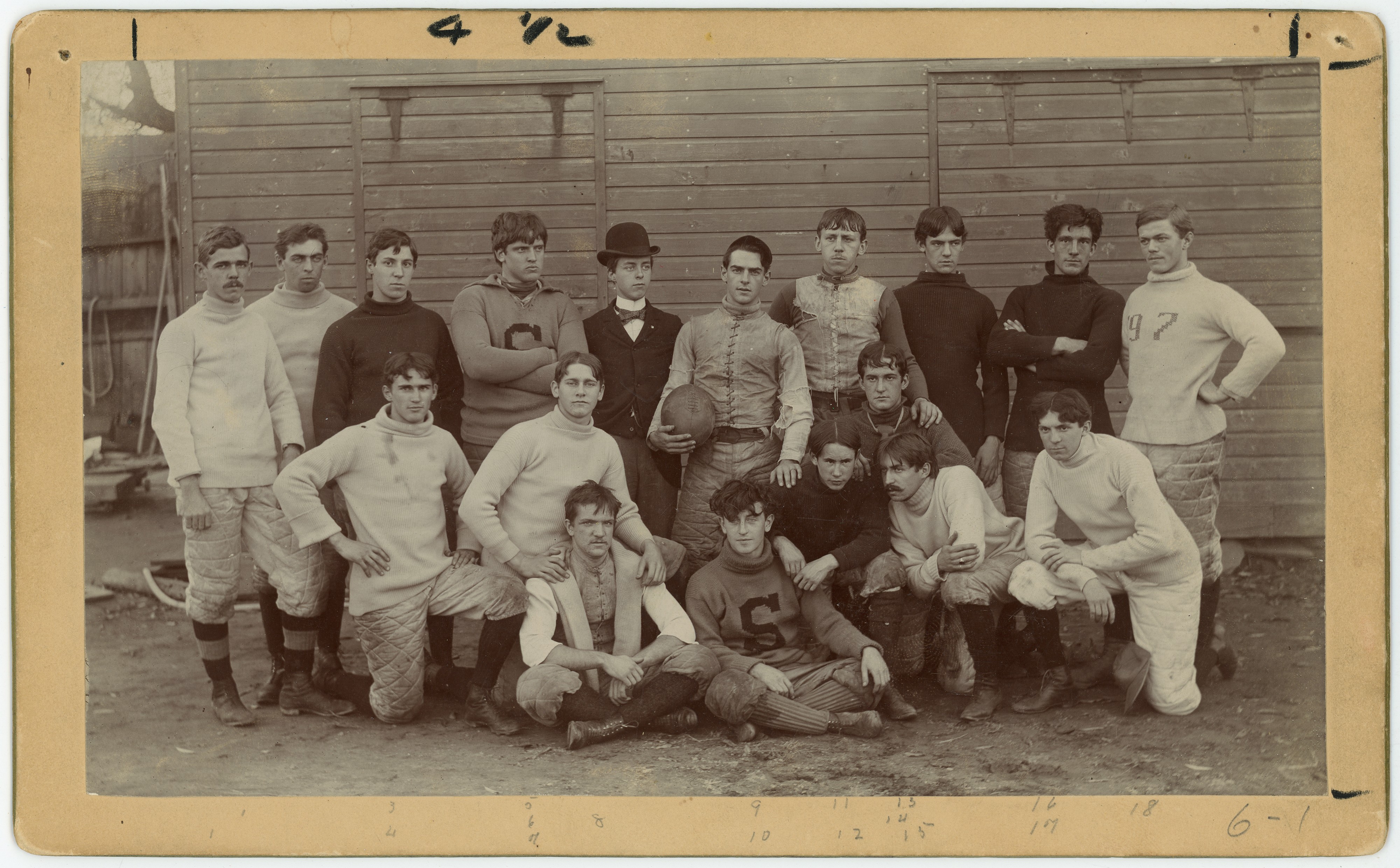 Black and white group photo of Stevens Class of 1897 intramural football team