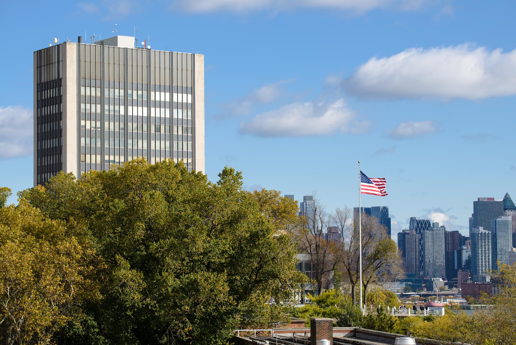 Campus Howe Center with American Flag