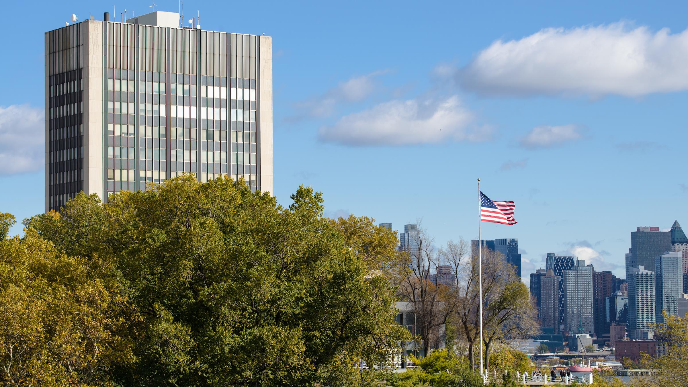 Campus Howe Center with American Flag