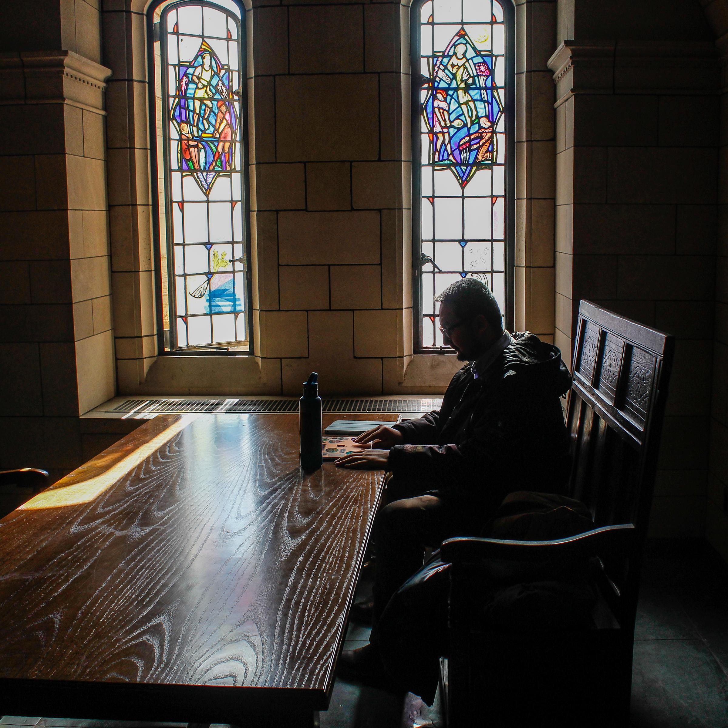 Mohammad Hassany M.S. ’20 inside the Cathedral of Learning at the University of Pittsburgh, where he’s a Ph.D. student in information science.