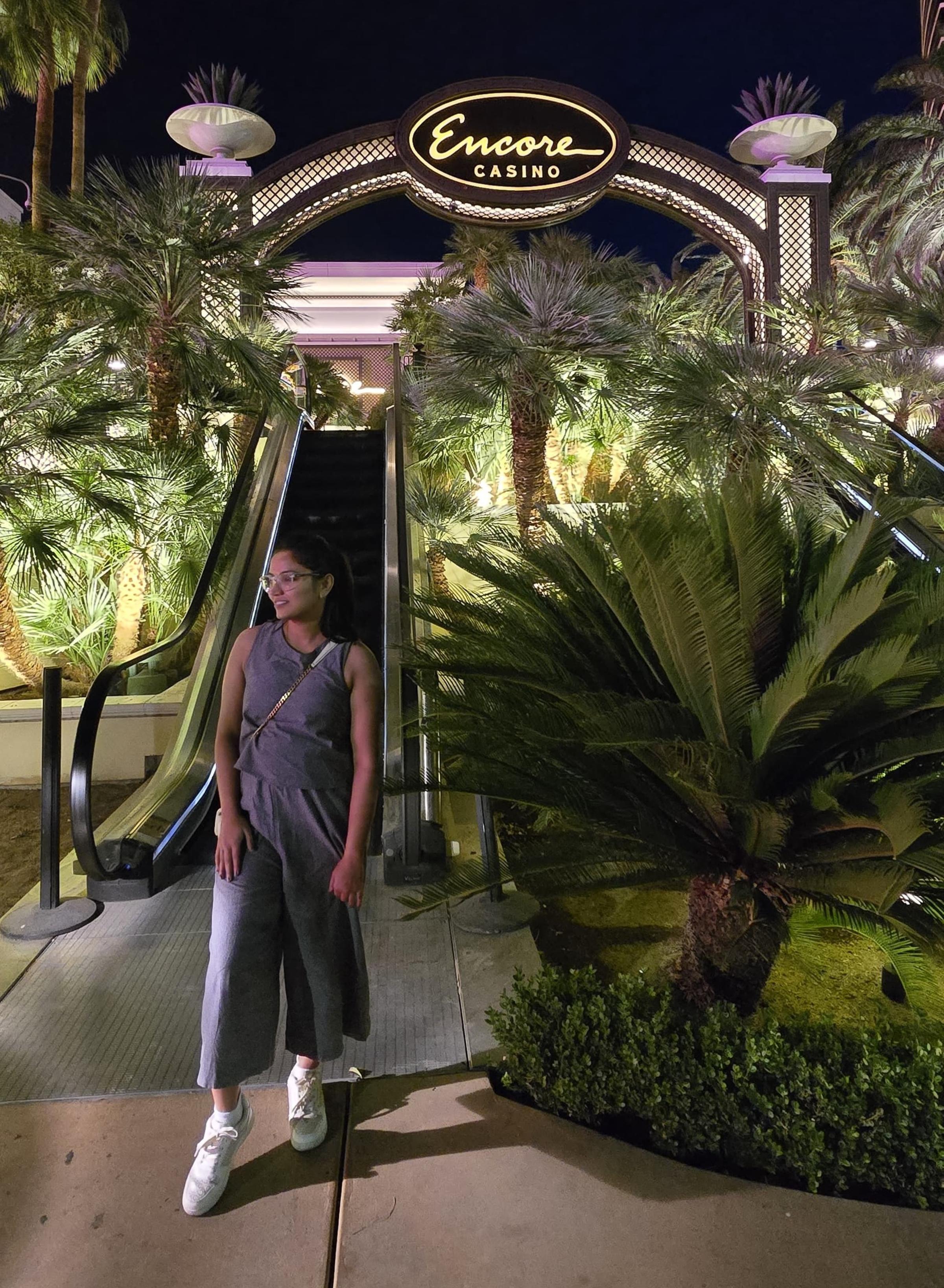 Preety Vandana stands outside a Wynn Resorts property.