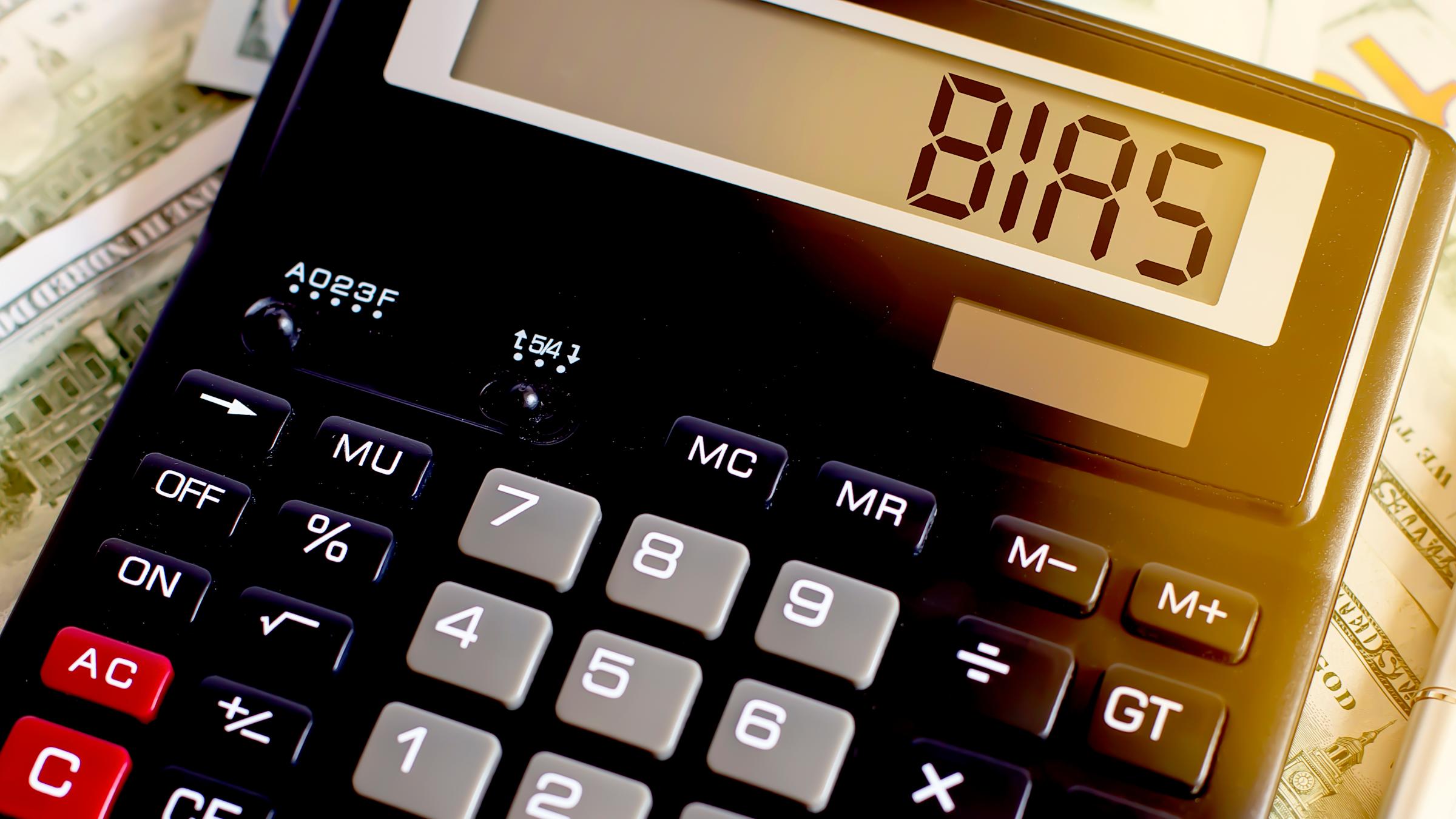 Calculator with the word "BIAS" on the screen