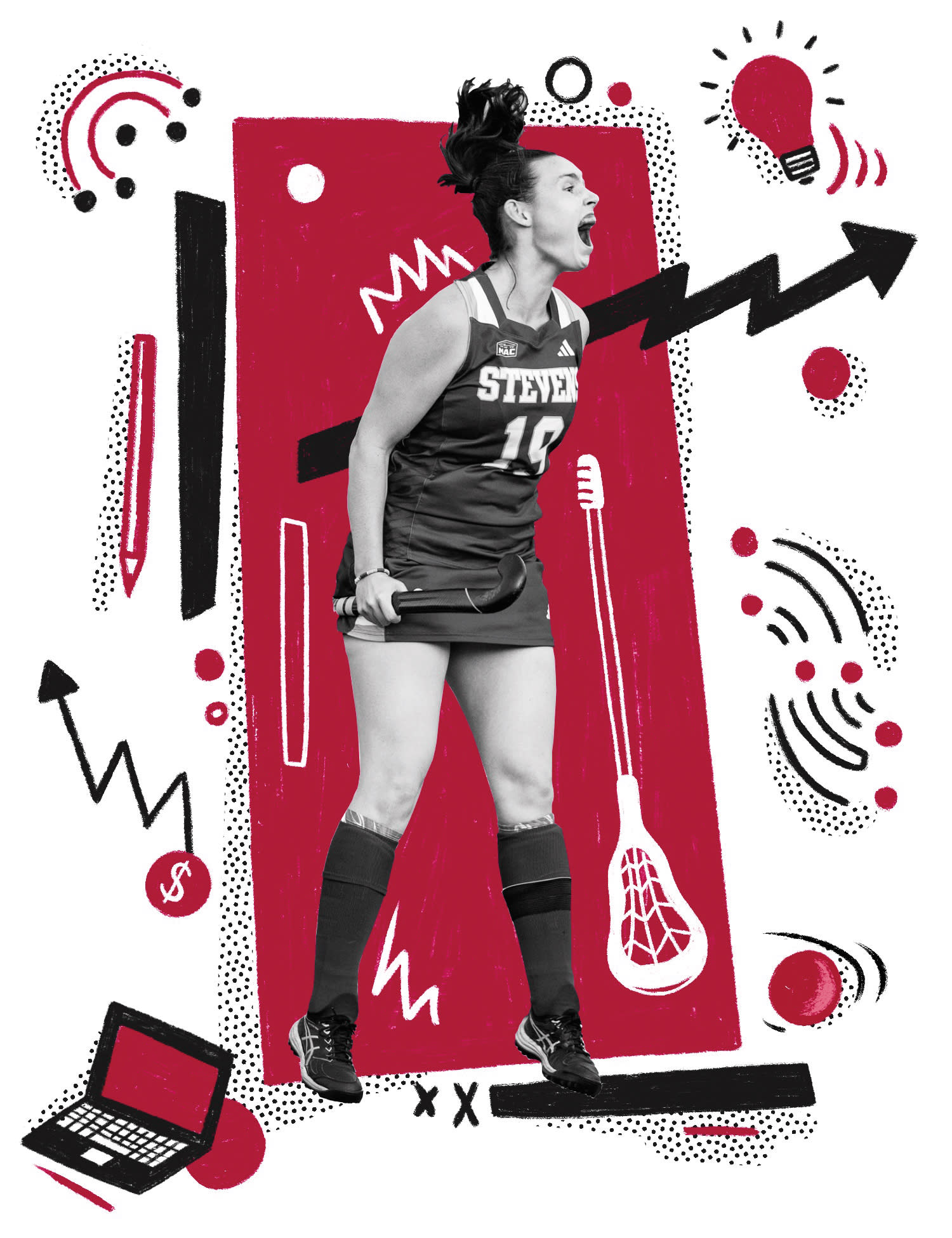 Photo illustration of Emily Smart playing field hockey