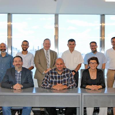 The Ecole Centrale de Nantes delegation poses for a photo with Schaefer School leadership and Dean Jean Zu.