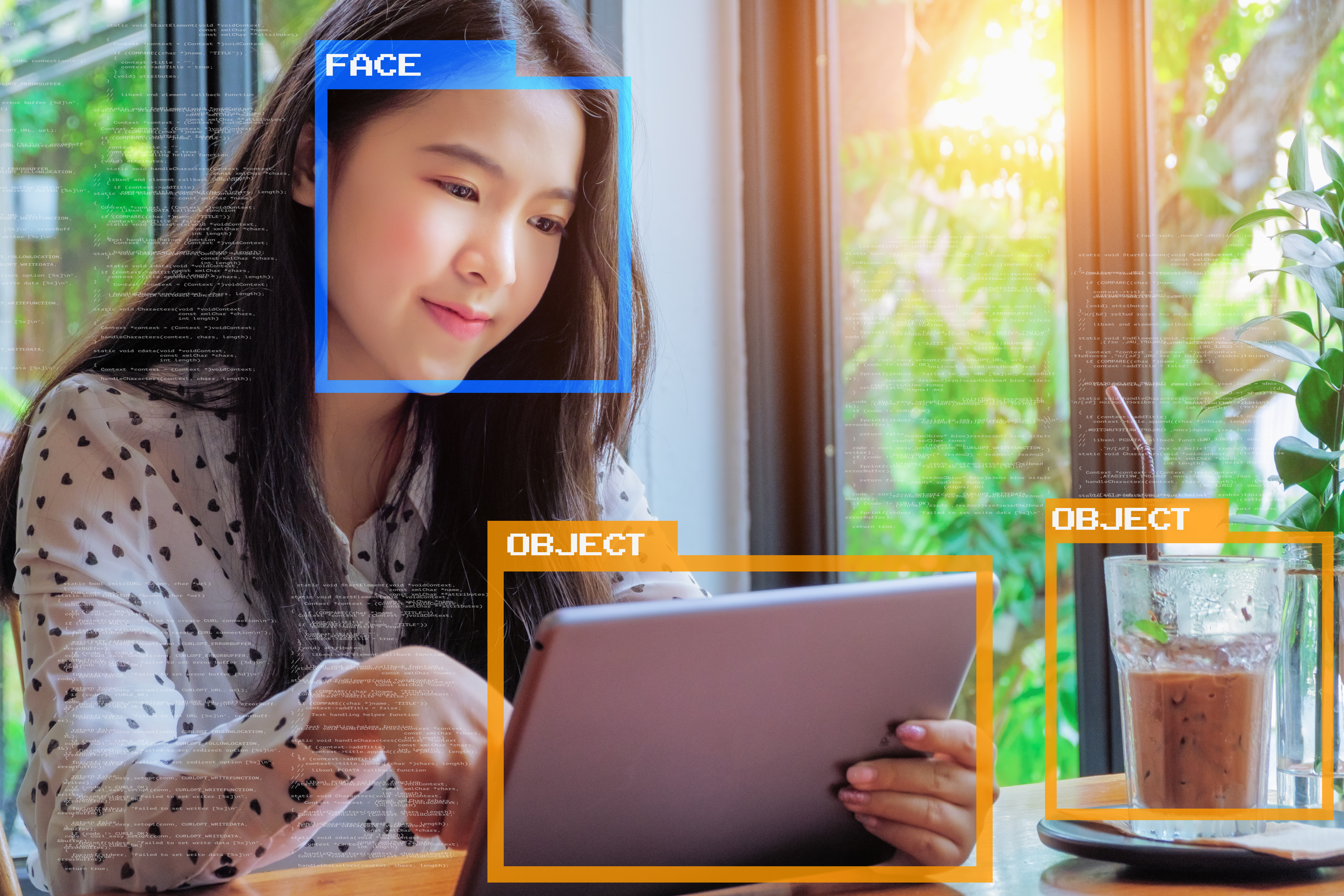 Scene of student at table, with labels on images
