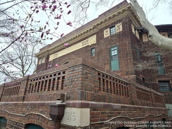 Completed overall lower parapet, upper parapet and cornice