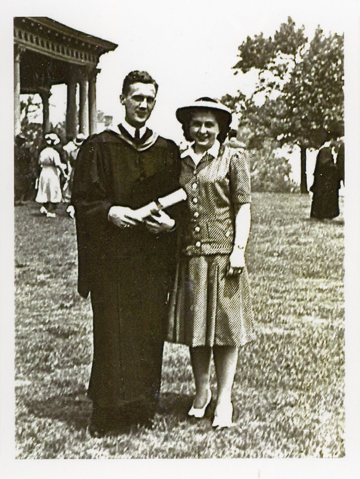 Black and white image of Edward Jedziniak on his graduation day with his future wife Helen