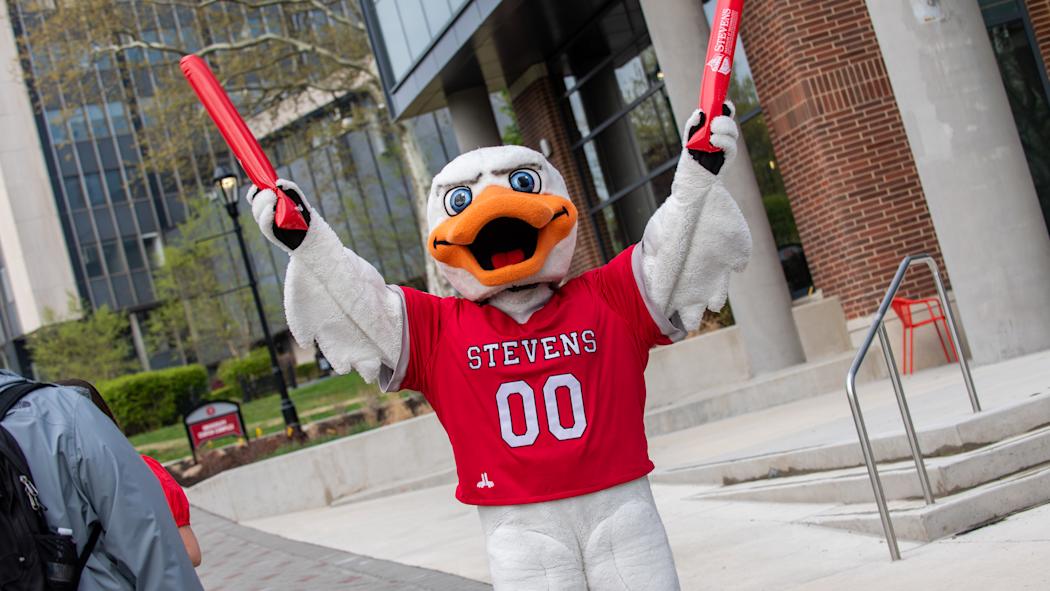 Attila the duck cheers on campus