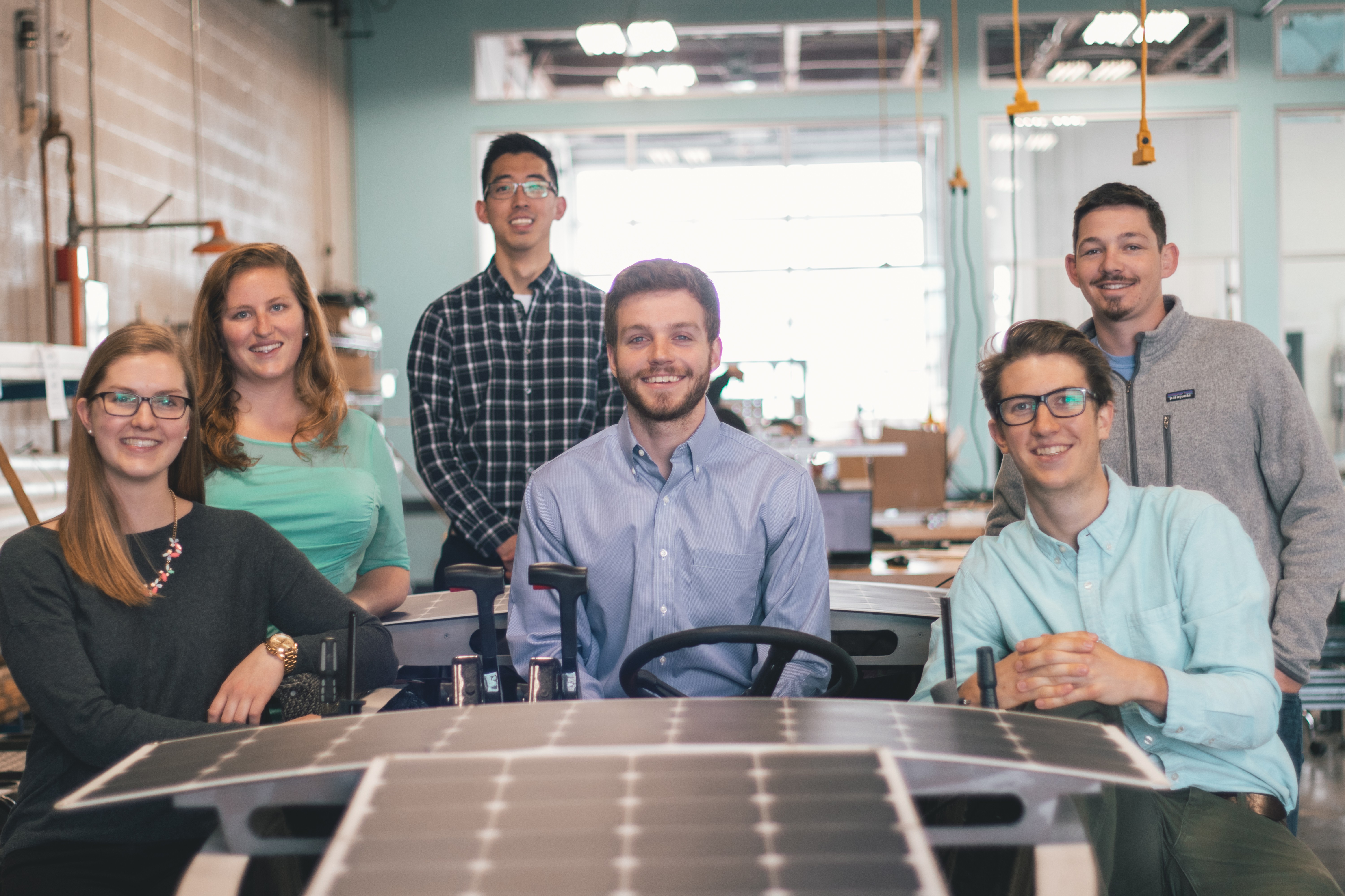 The 2018 Solar Splash team. From left: Sara Poor, Ellysa Lamperti, James Lassi, Jason Pastuzyn, Nick Hohurst, Andrew Hanke