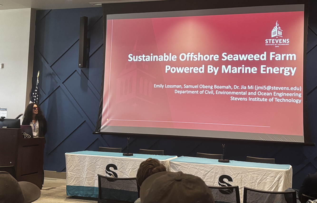 Lossman presenting at the Marine Technology Society New Jersey Student Section Third-Annual Research Symposium at Stockton University in November 2025. 