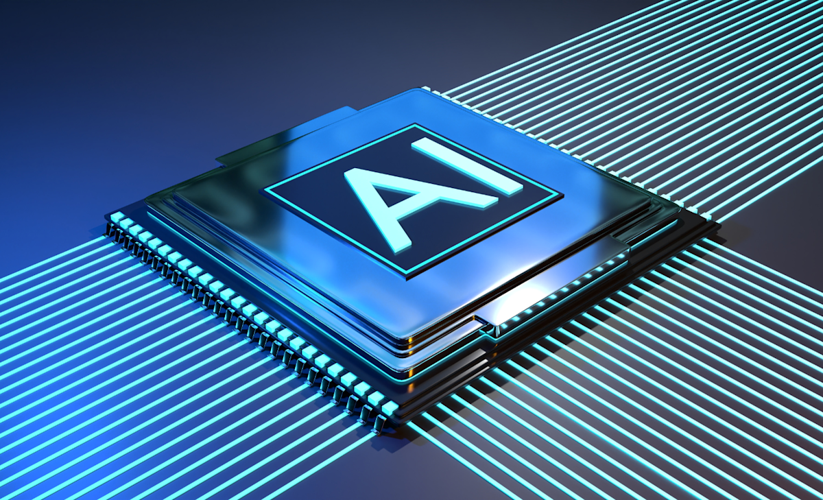 artificial intelligence represented by a processor and machine learning 3D illustration