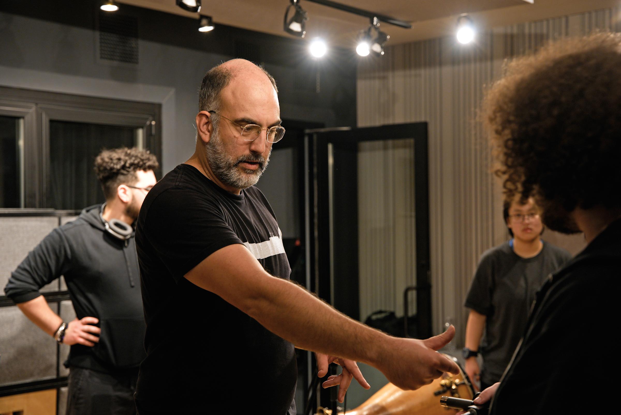 Professor Mike Flannery instructs students during the recording session at Second Take Sound. Photo: Alice Arnold Photography
