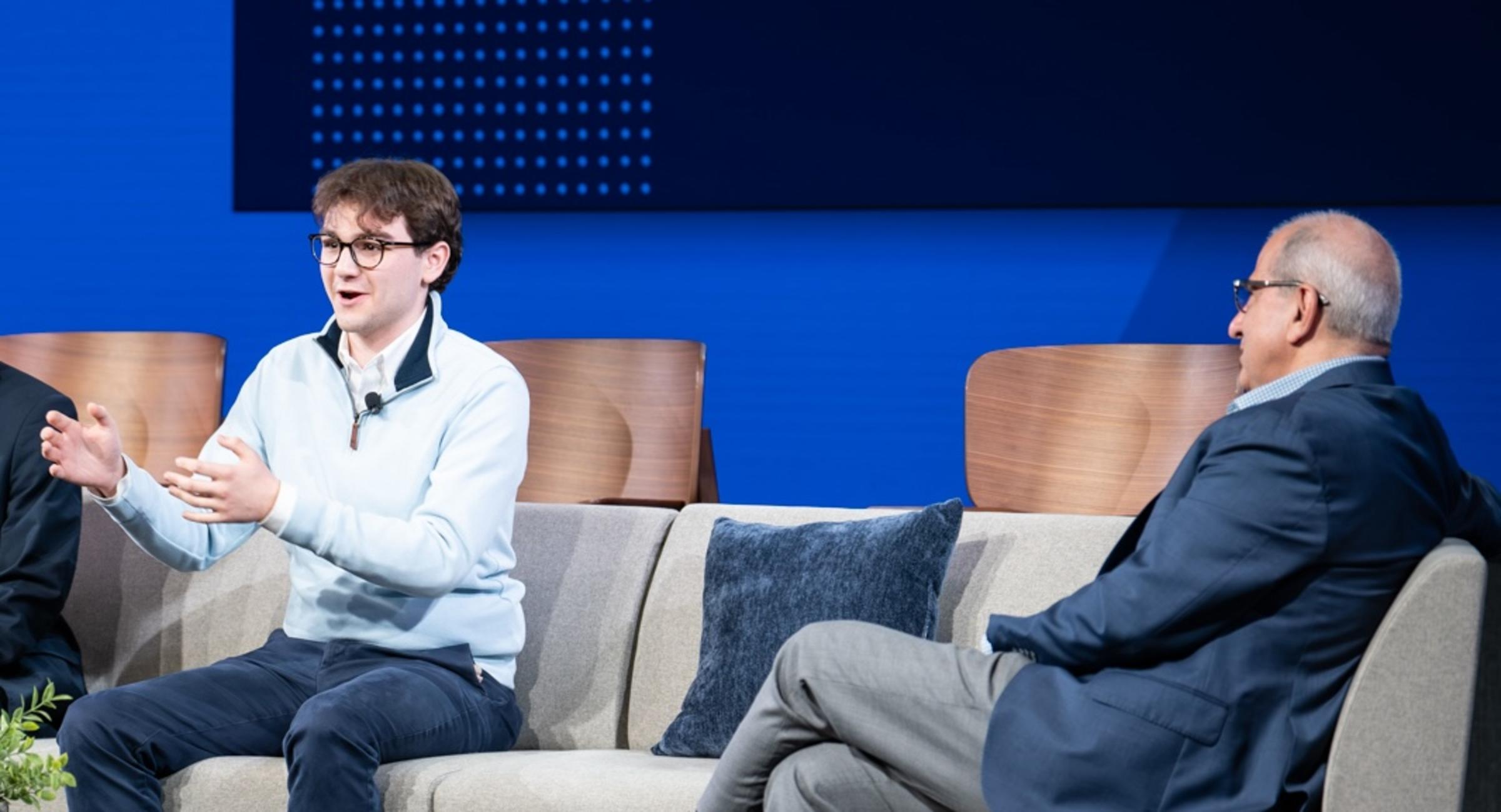 Student Michael Moschello with Stevens President Nariman Farvardin at 2025 Prudential event