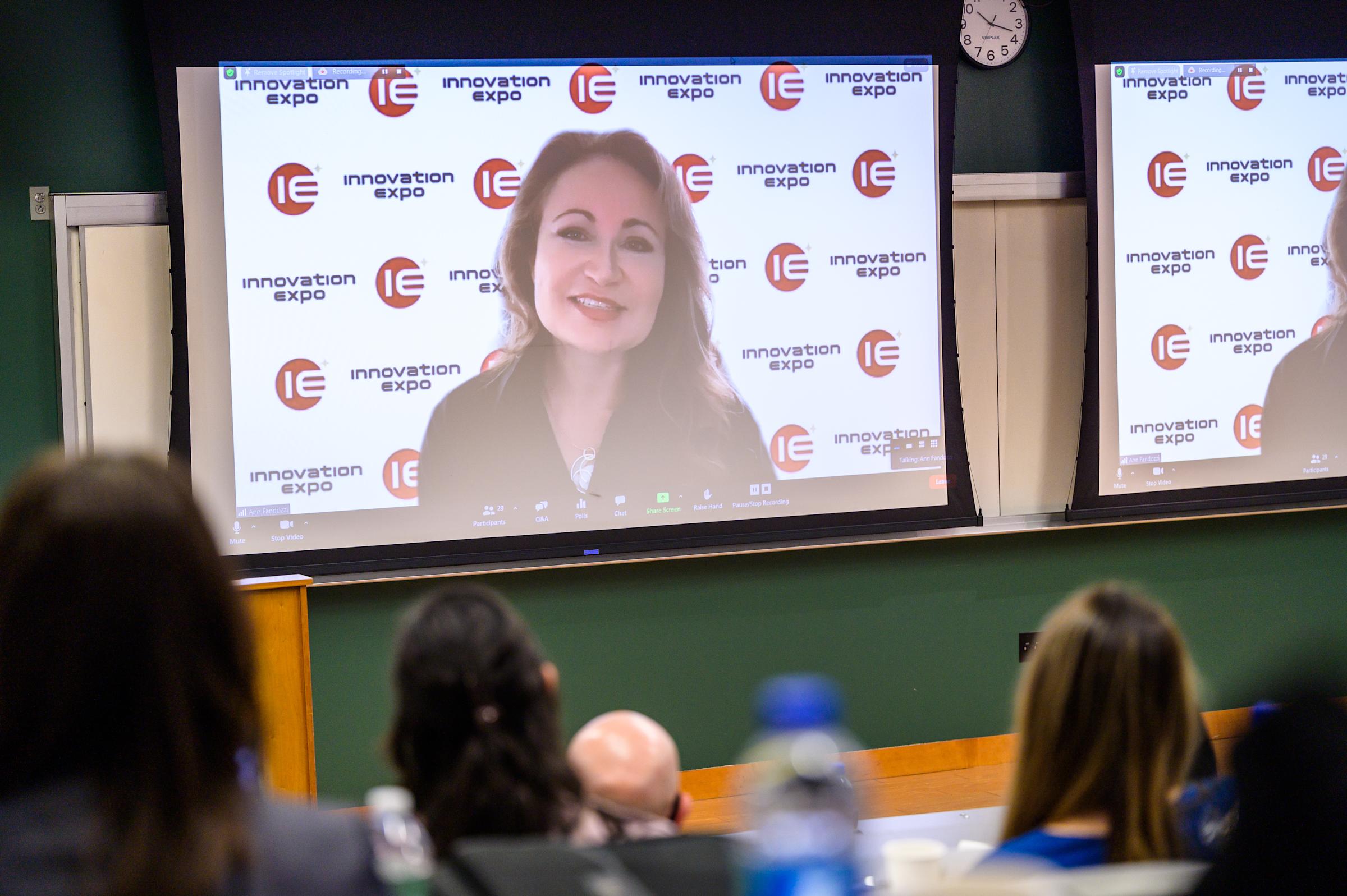 Ann Fandozzi ’93 delivering a virtual presentation for the Thomas H. Scholl Lecture by Visiting Entrepreneurs at Innovation Expo 2022