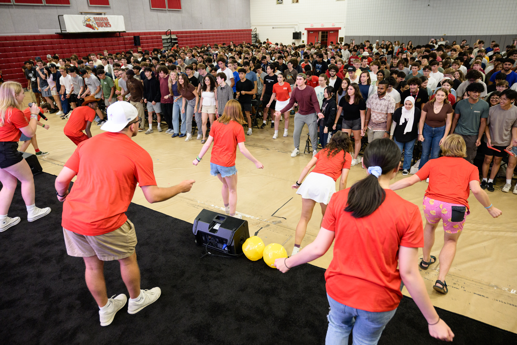Students doing the duck dance.