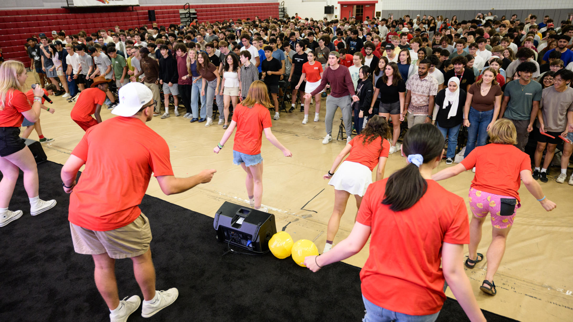 Students doing the duck dance.