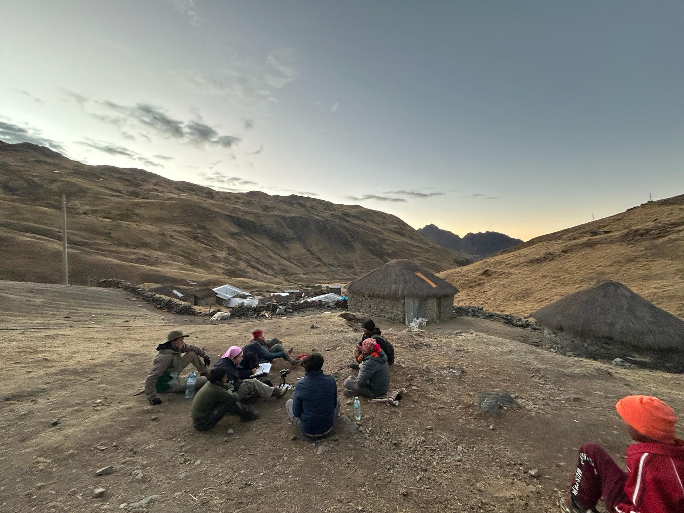 Students gathering together on the mountainside.