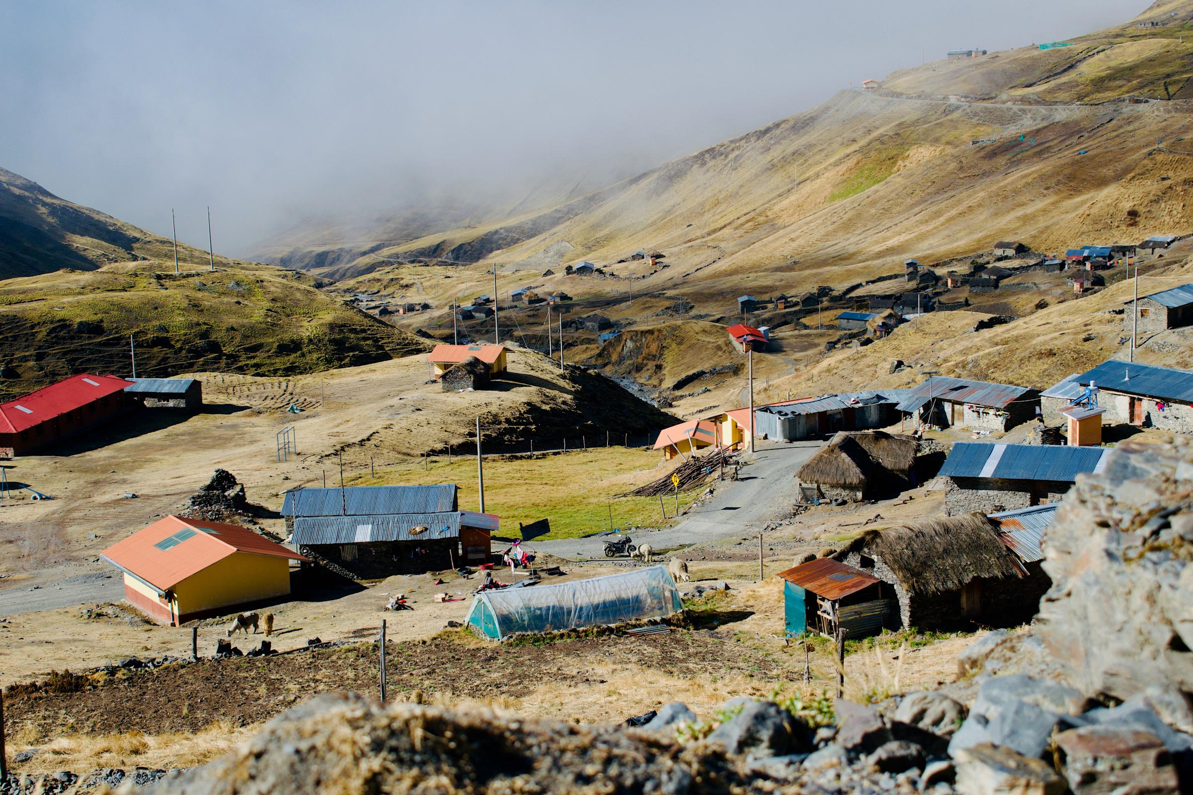 Small homes on a hill in Peru.