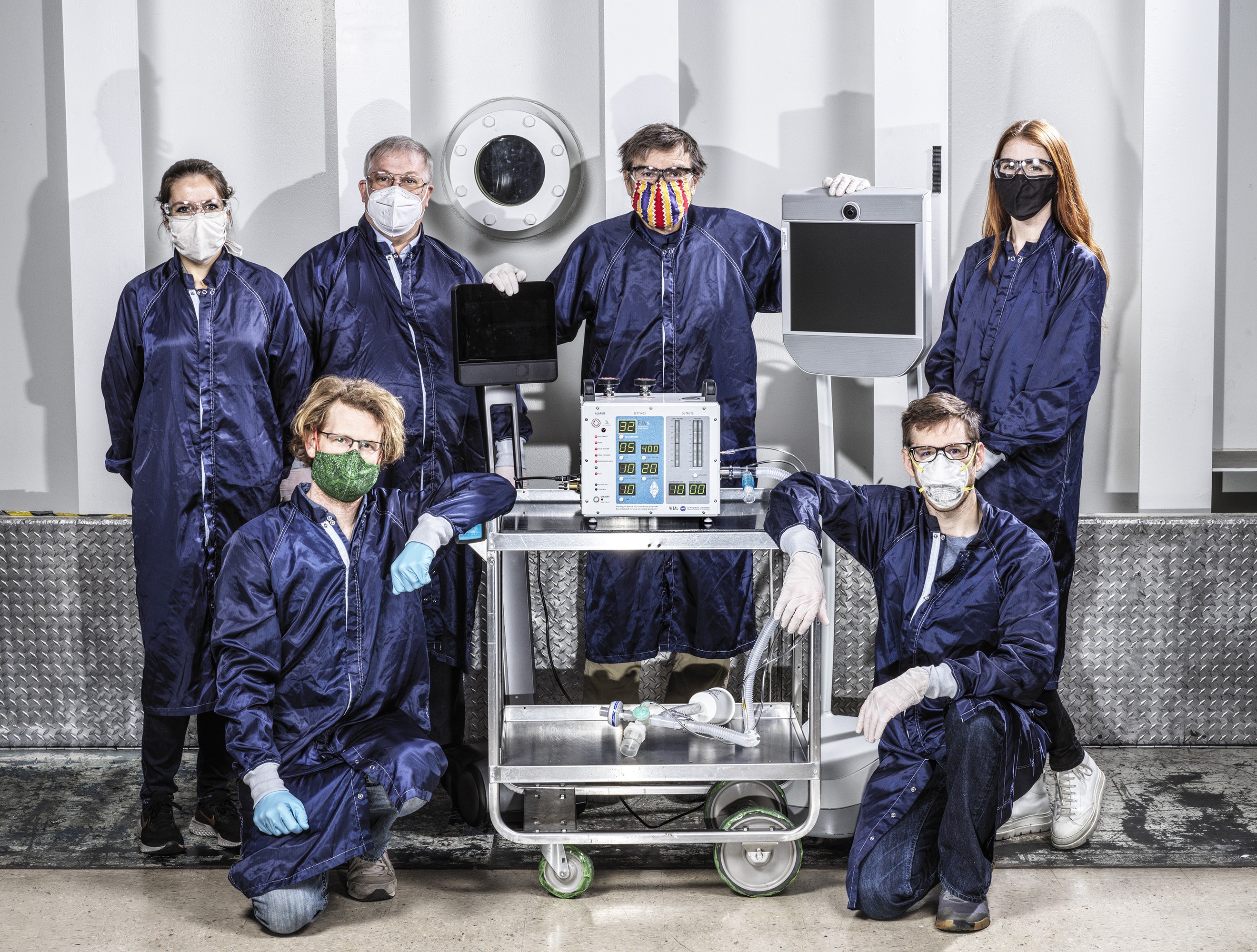 Group photo of Mary Michelle Easter '15 with her team at JPL and the VITAL ventilator. 