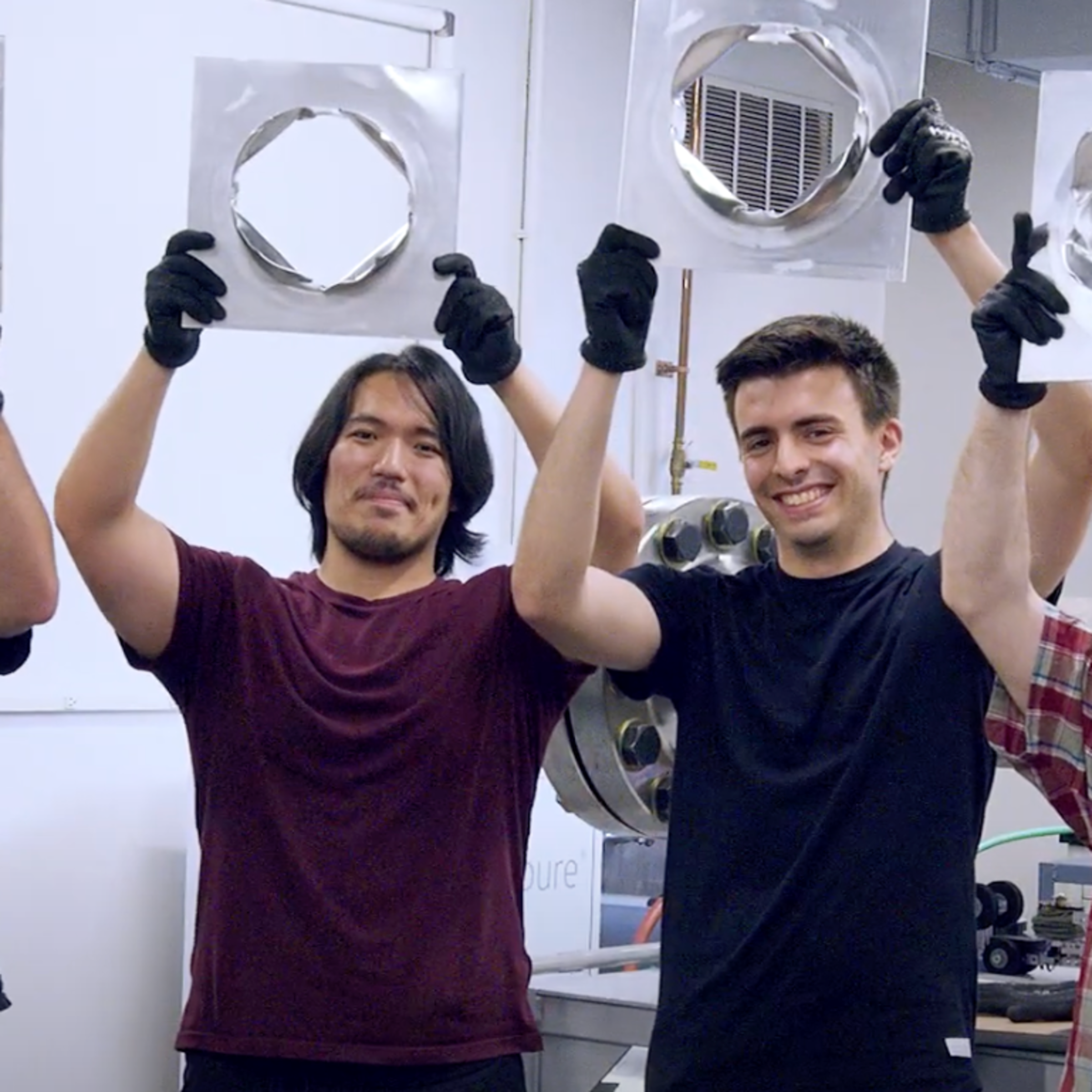 Mechanical Engineering Ph.D. student Ben Segall poses in George Meade Bond Endowed Professor Nick Parziale's shock tunnel lab
