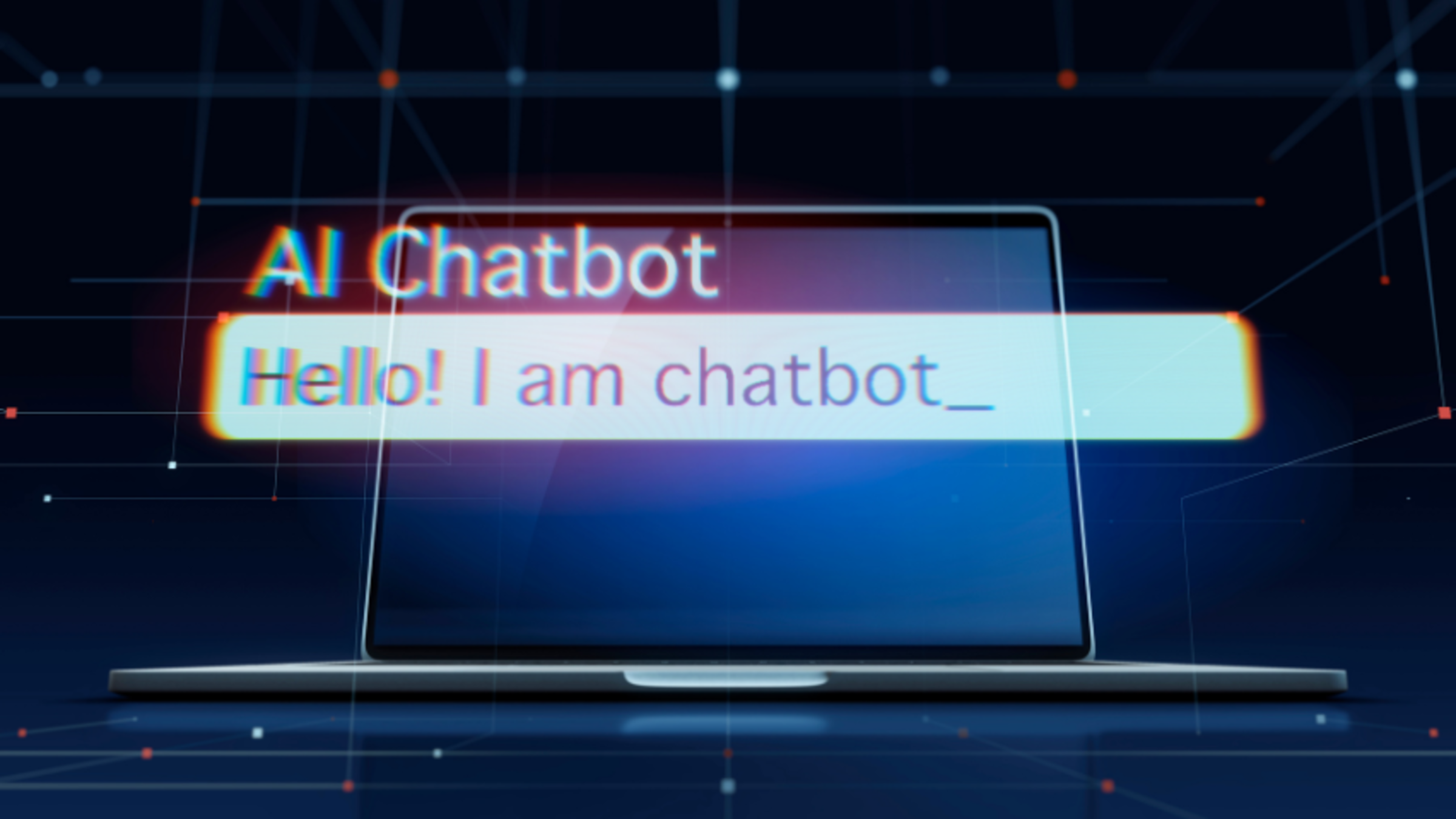A stock image of an AI chat bot with the words "Hello! I am chatbot."