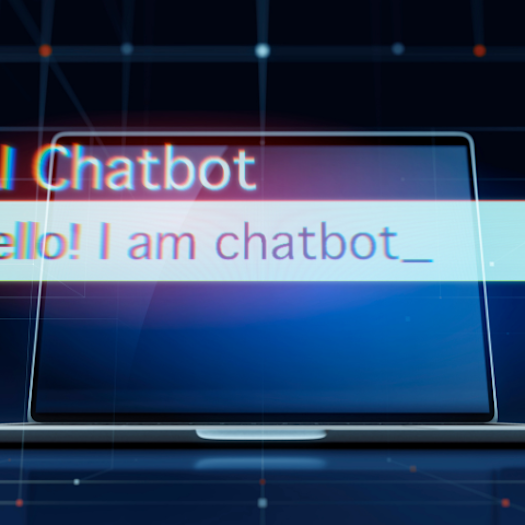 A stock image of an AI chat bot with the words "Hello! I am chatbot."