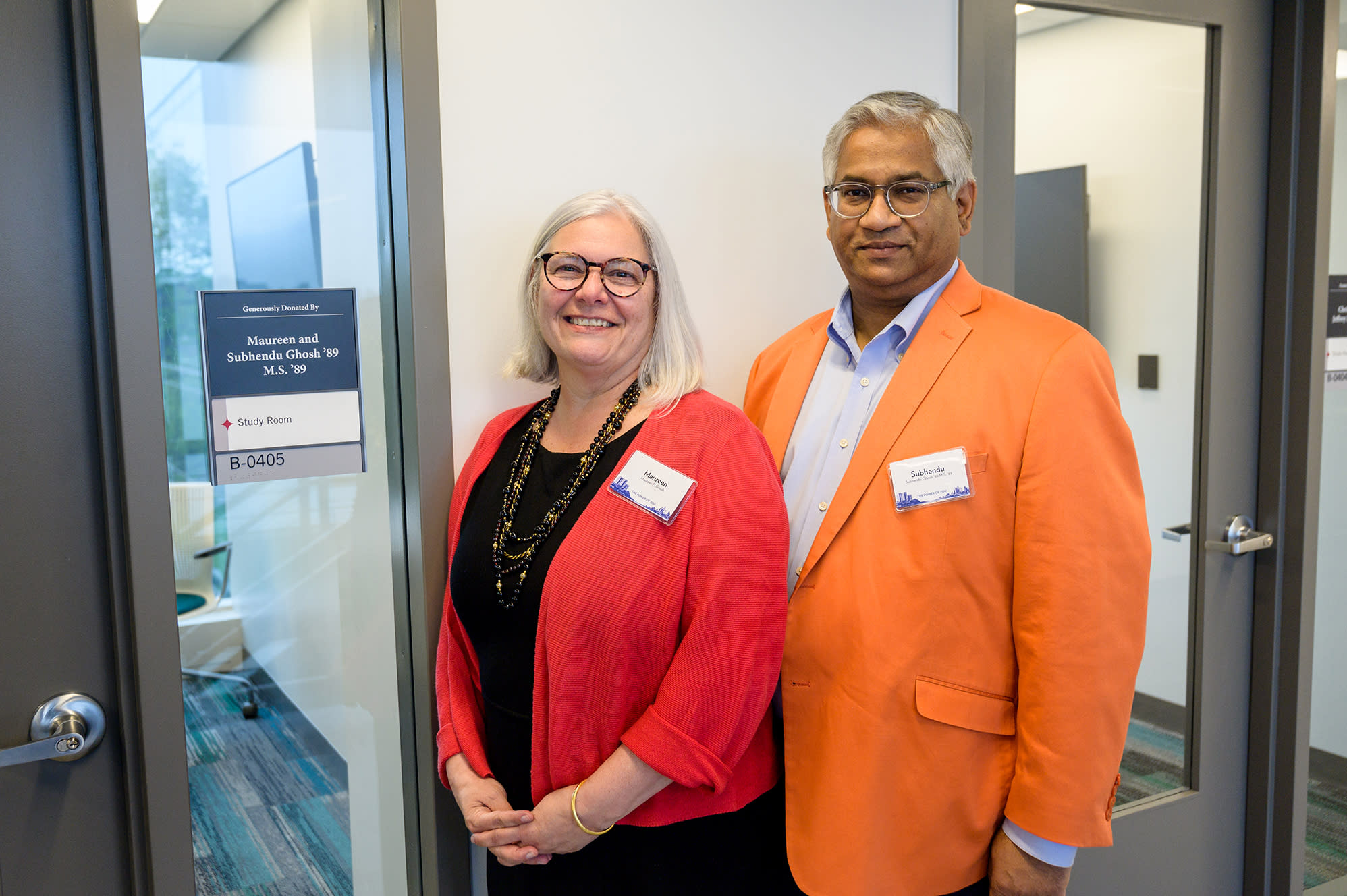 Subhendu and Maureen Ghosh outside UCC study room.