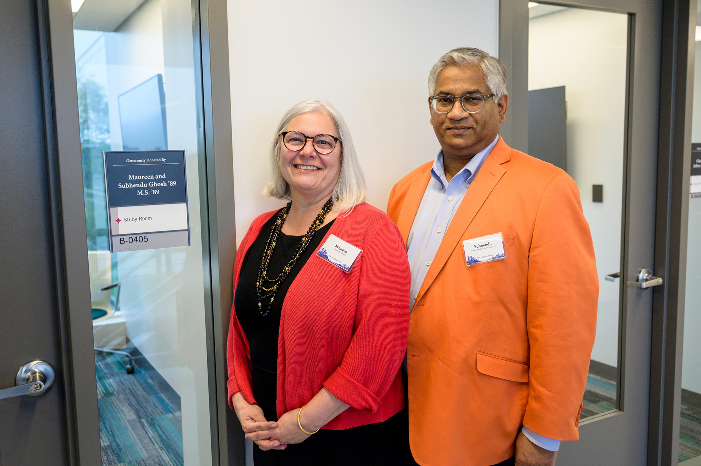 Subhendu and Maureen Ghosh outside UCC study room.