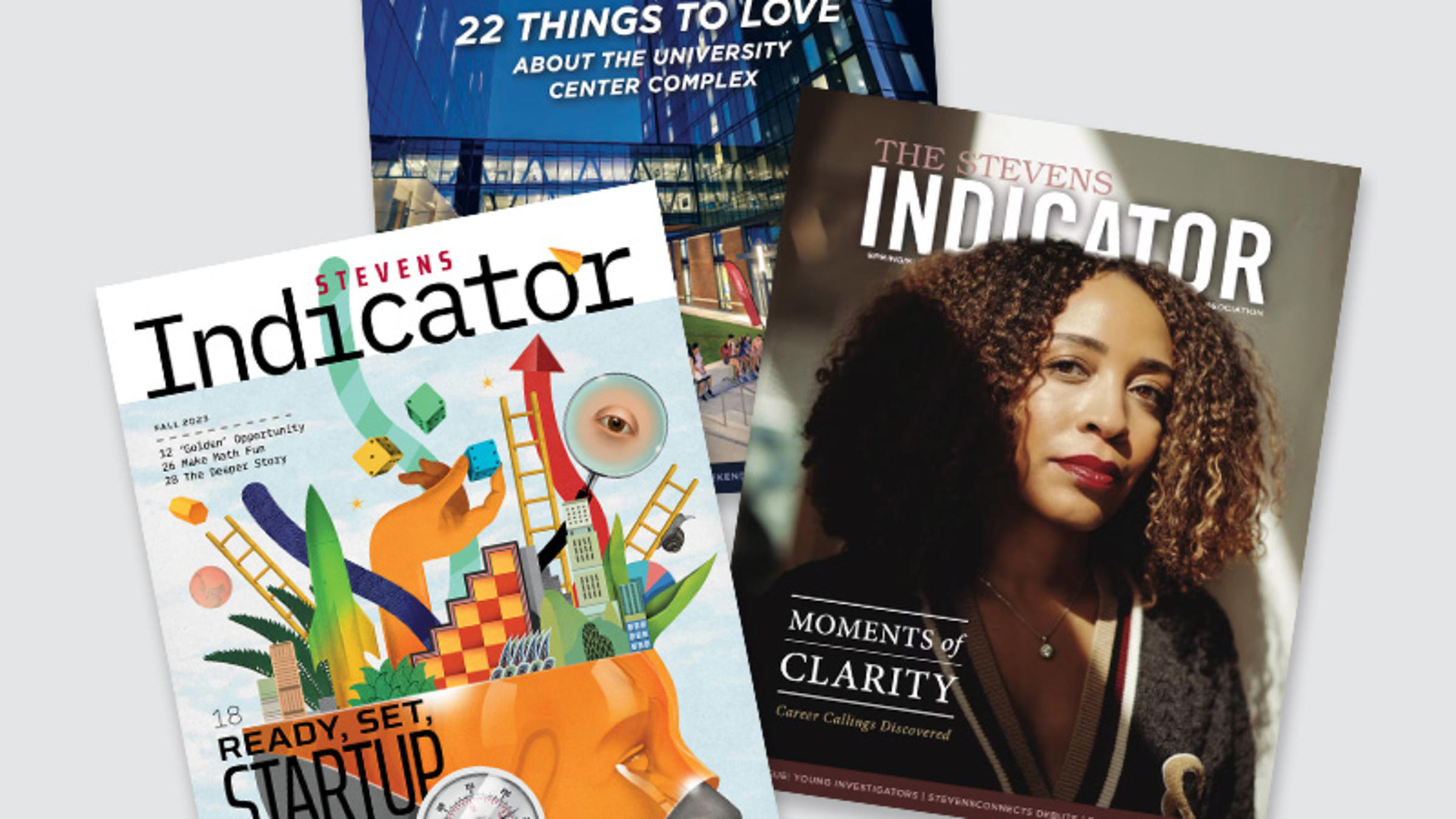 Covers for three issues of the Stevens Indicator