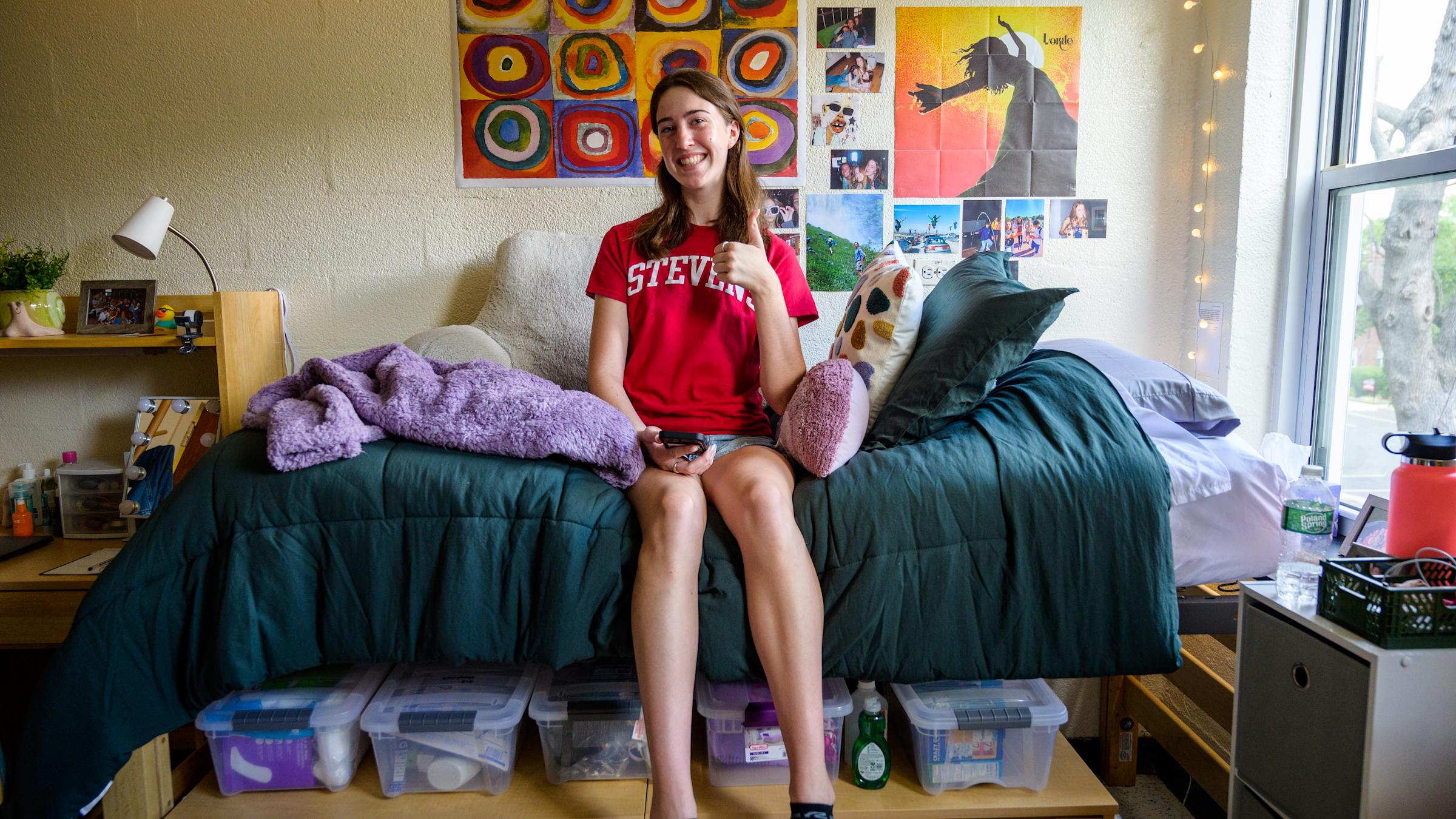 Stevens student in dorm room