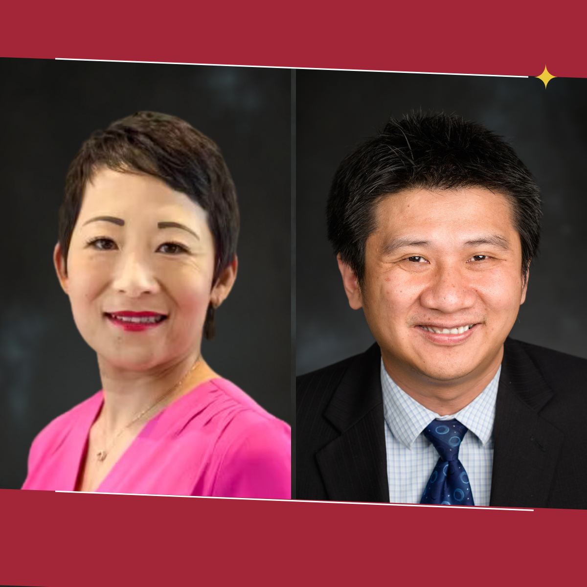 A stylized dual image of Jennifer Kang-Mieler and Yu Gan.