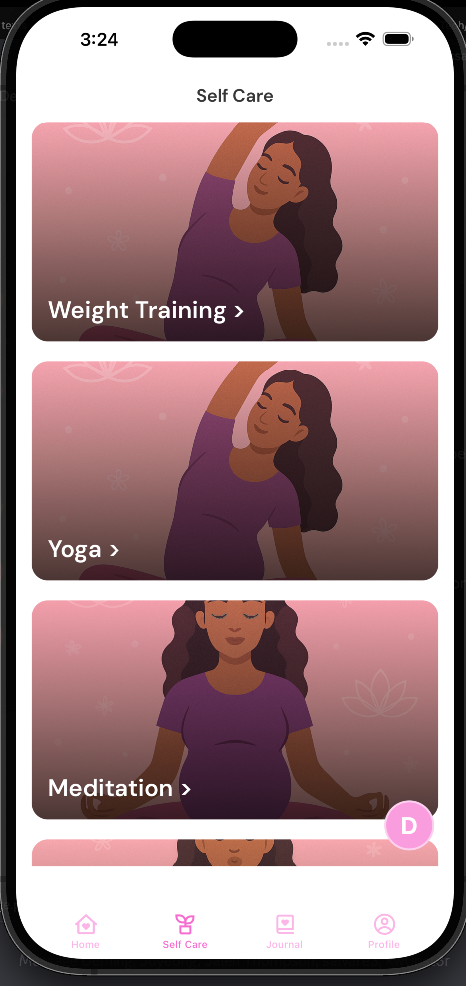 A screen shot of the CrossCare app. 