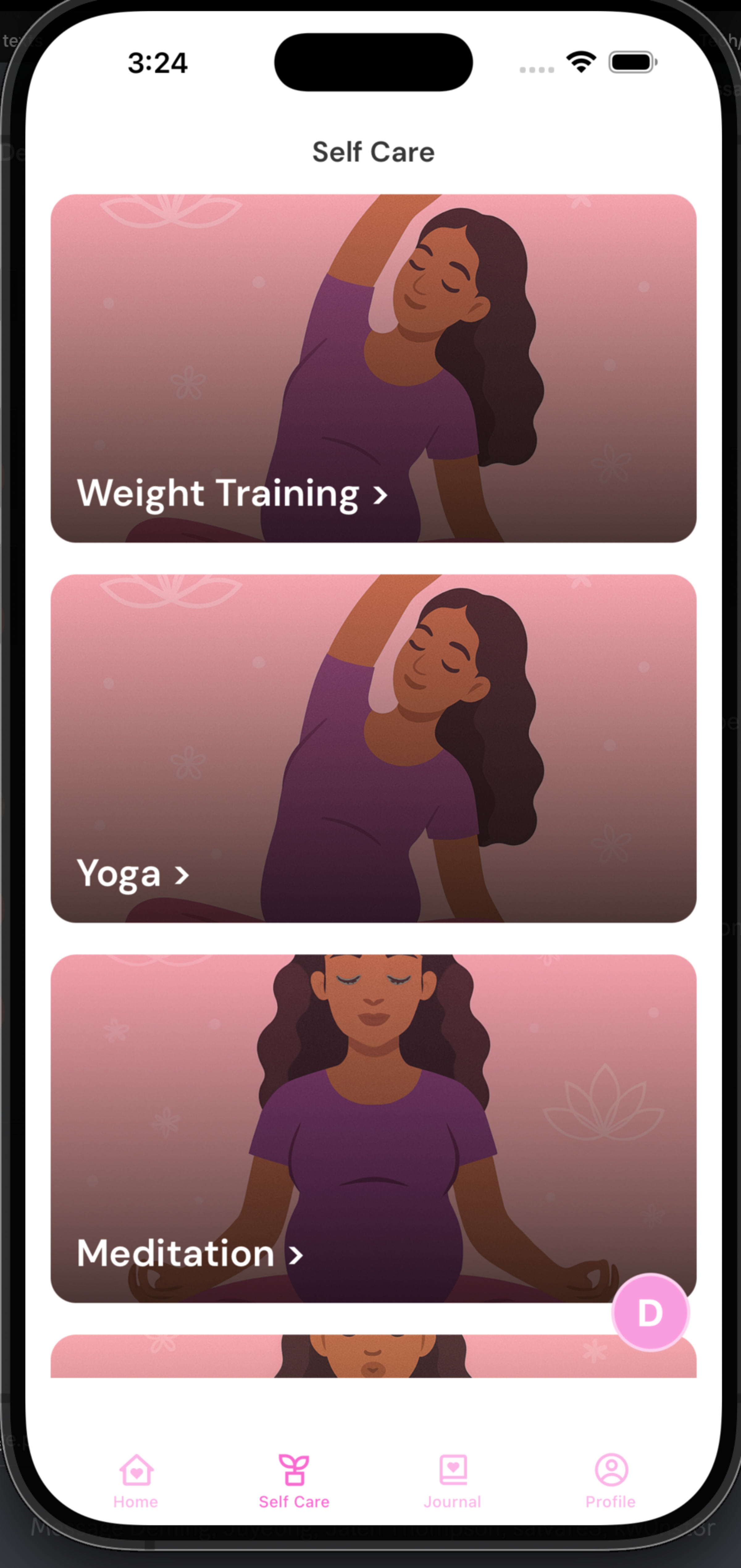 A screen shot of the CrossCare app.