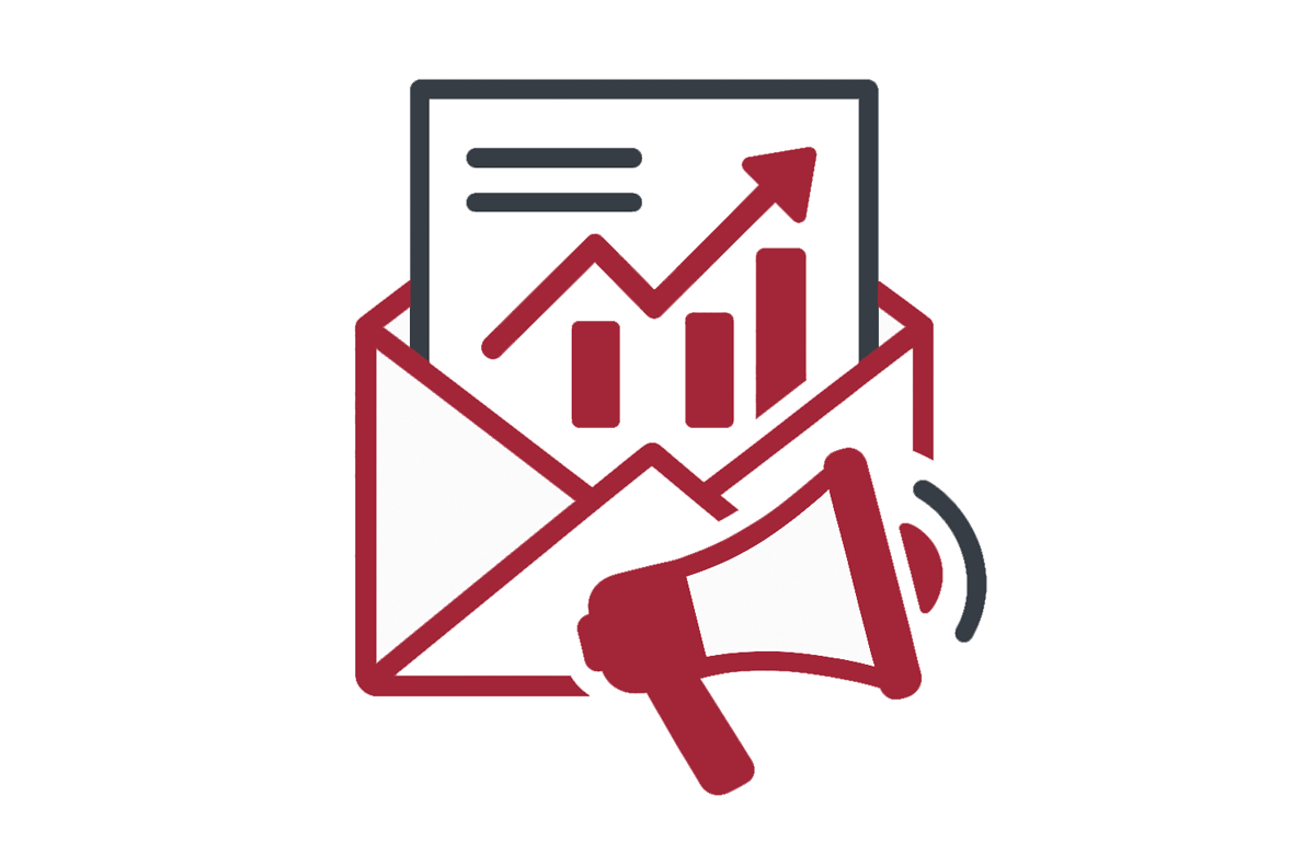 Illustration of an envelope with a report under a megaphone icon.