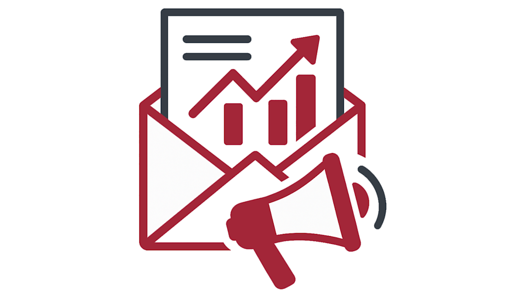 Illustration of an envelope with a report under a megaphone icon.