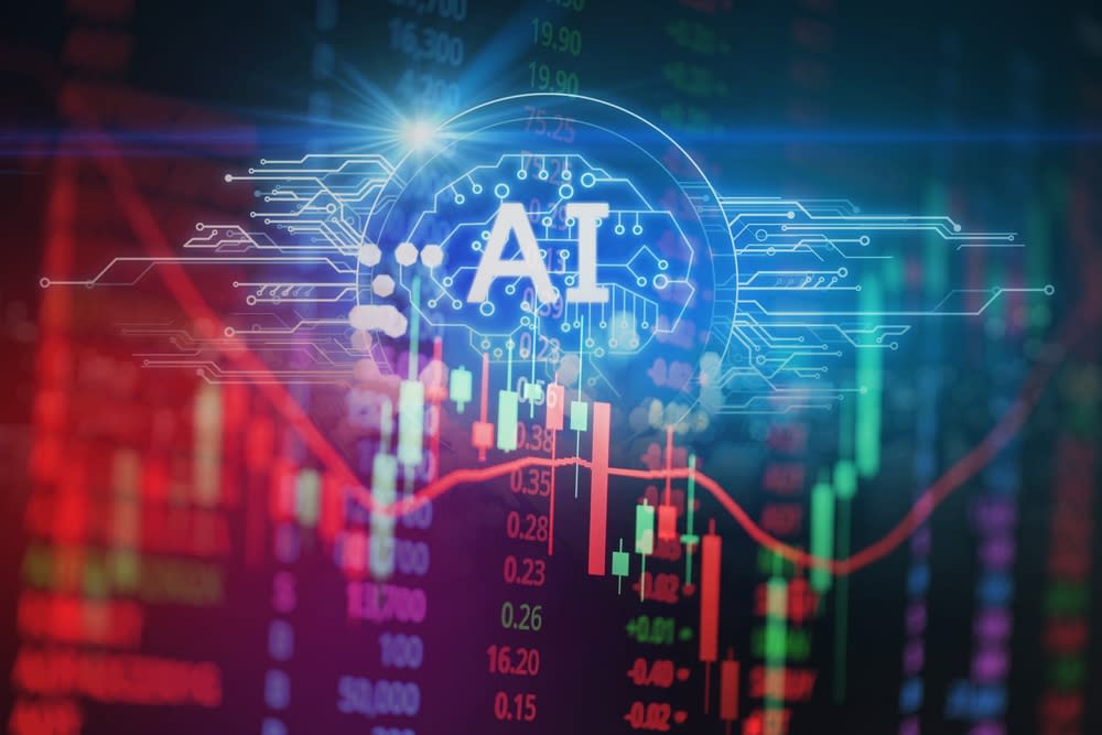 AI stock market graph trading analysis investment financial, stock exchange financial forex graph stock market graph chart business crisis crash grow up profits win up trend server digital technology