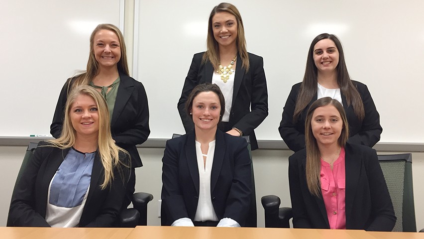 Stevens seniors from the salary negotiation team, which organized a workshop on campus.